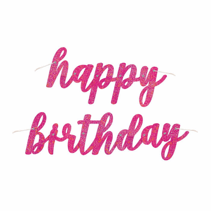 Glitz Pink Happy Birthday Banner 0.8 metres | Party Save Smile