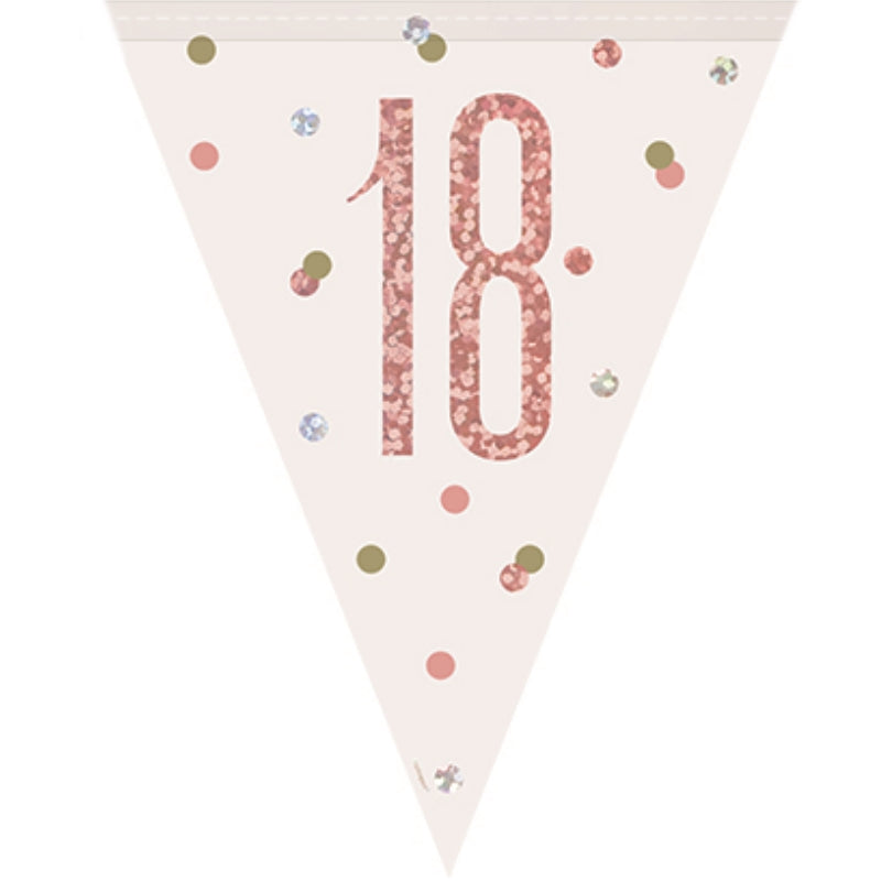 Rose Gold 18th Birthday Bunting 2.7 metres | Party Save Smile