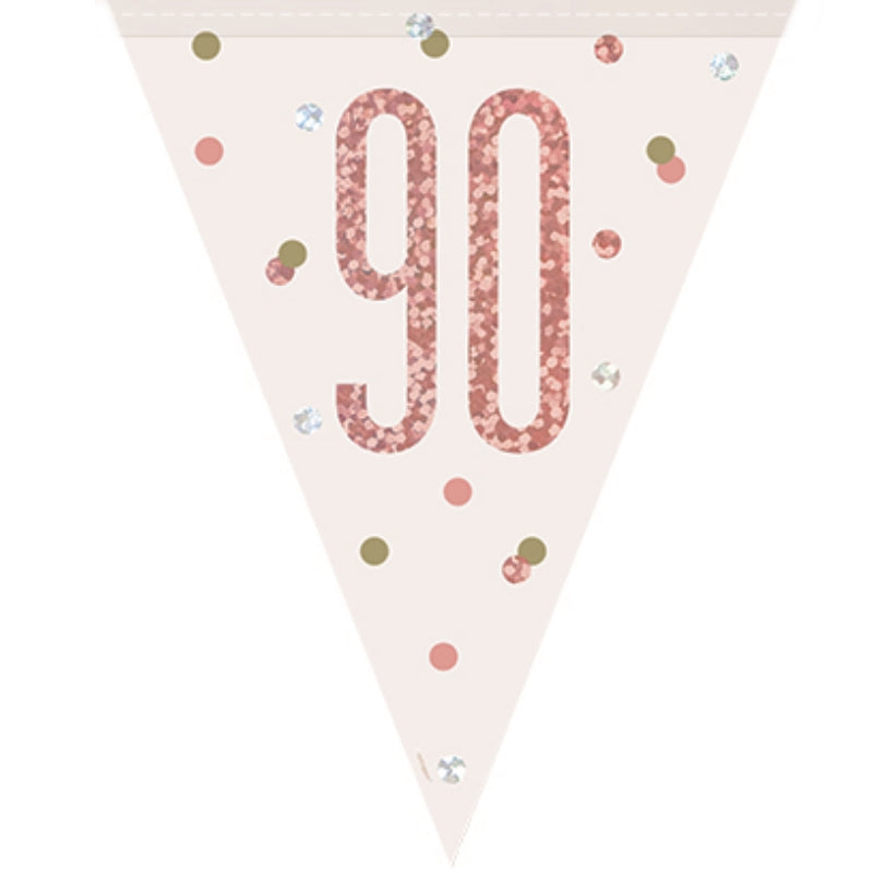 Rose Gold 90th Birthday Bunting Flag Banner 2.7 Metres | Party Save Smile