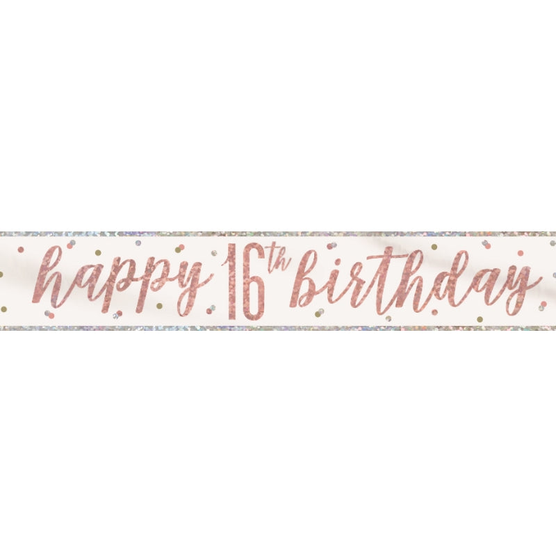 Rose Gold 16th Birthday Foil Banner 2.7 Metres | Party Save Smile