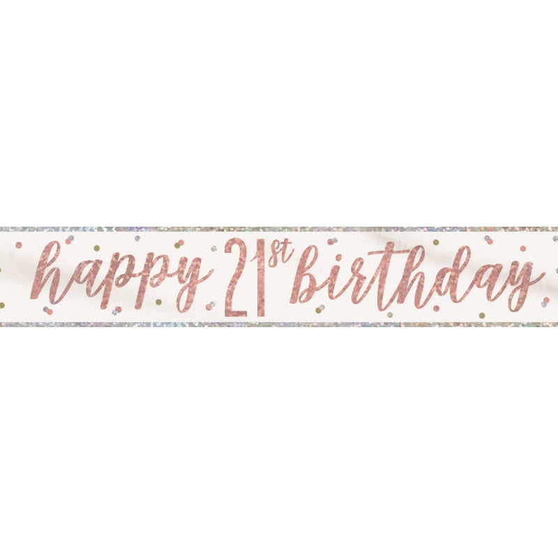 Rose Gold Holographic 21st Birthday Foil Banner Decoration | Party Save Smile