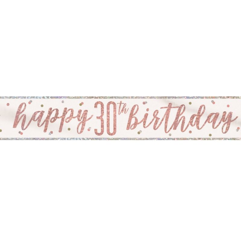 Rose Gold Holographic 30th Birthday Foil Banner Decoration | Party Save Smile