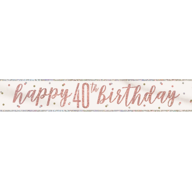 Rose Gold Holographic 40th Birthday Foil Banner Decoration | Party Save Smile