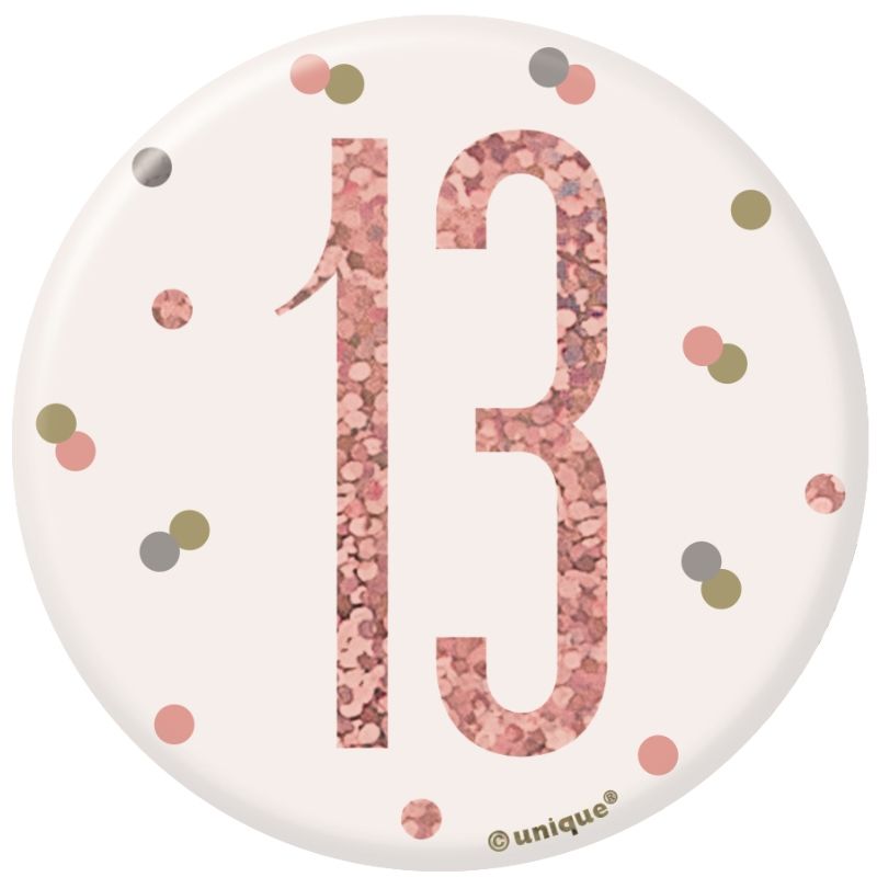 Rose Gold 13th Birthday Badge | Party Save Smile