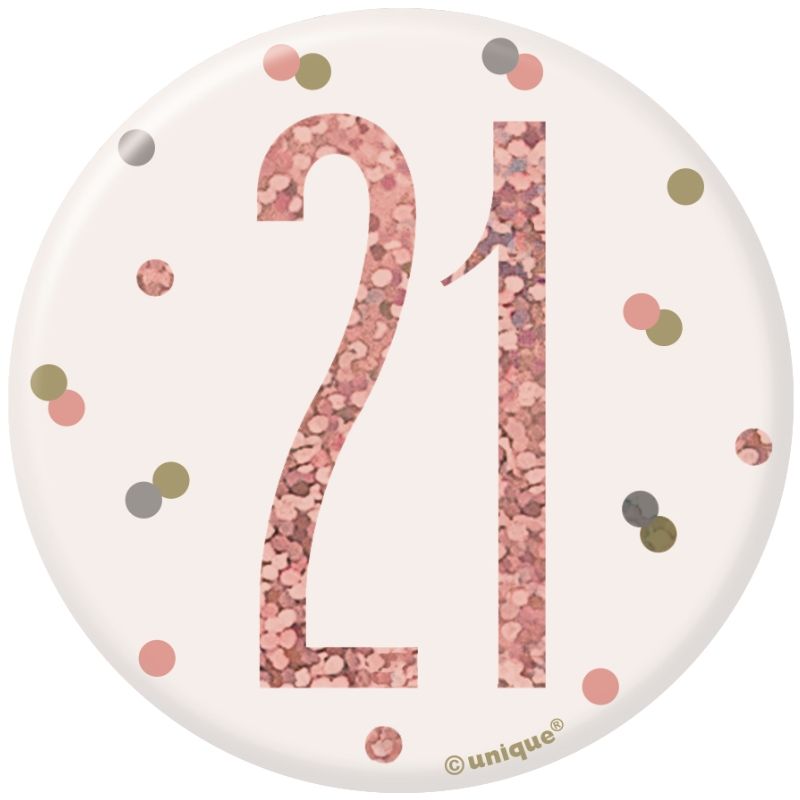 Rose Gold Holographic 21st Birthday Badge | Party Save Smile