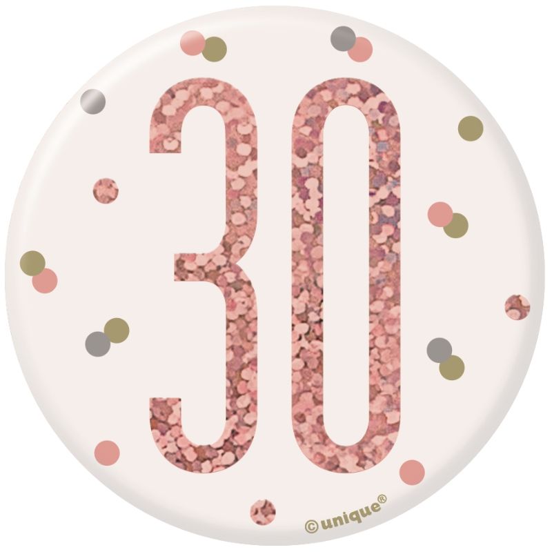Rose Gold Holographic 30th Birthday Badge | Party Save Smile