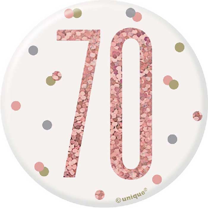Rose Gold Holographic 70th Birthday Badge | Party Save Smile