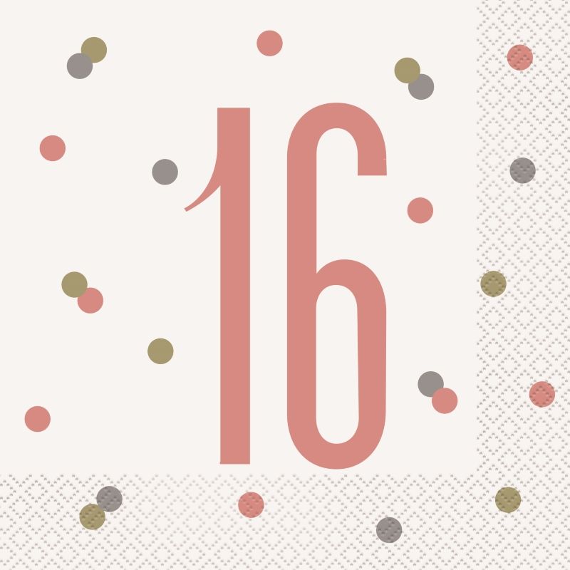 Rose Gold Glitz 16th Birthday Napkins Pack of 16 | Party Save Smile