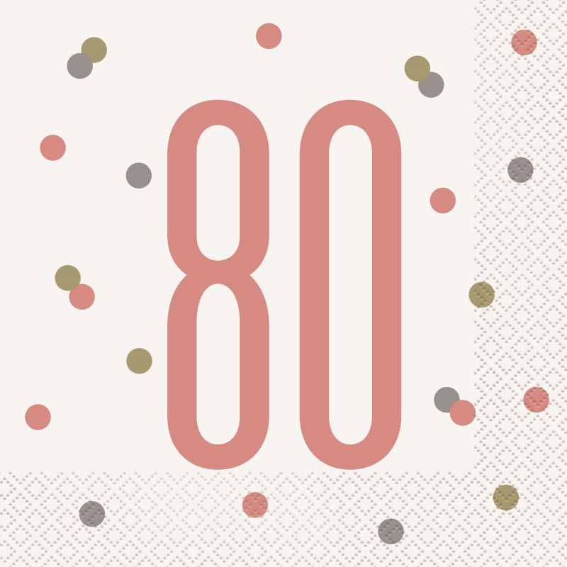Rose Gold 80th Birthday Napkins Pack of 16 Serviettes | Party Save Smile