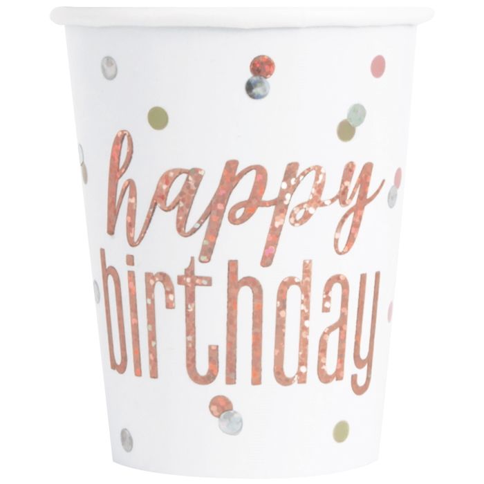 Holographic Rose Gold Glitz Paper Cups Pack of 8 | Party Save Smile