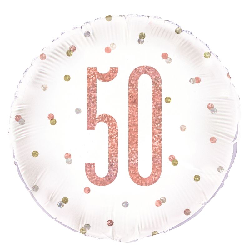 Rose Gold Holographic 50th Birthday Foil Balloon 18 Inch | Party Save Smile