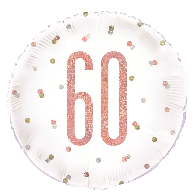 Rose Gold Holographic 60th Birthday Foil Balloon 18 Inch | Party Save Smile