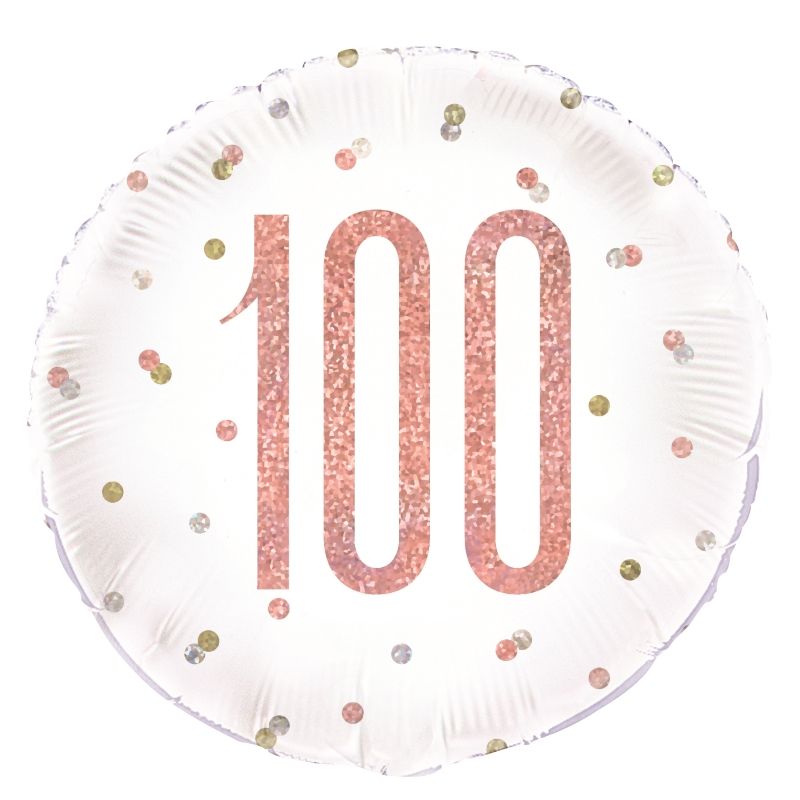 Rose Gold Holographic 100th Birthday Foil Balloon 18 Inch | Party Save Smile