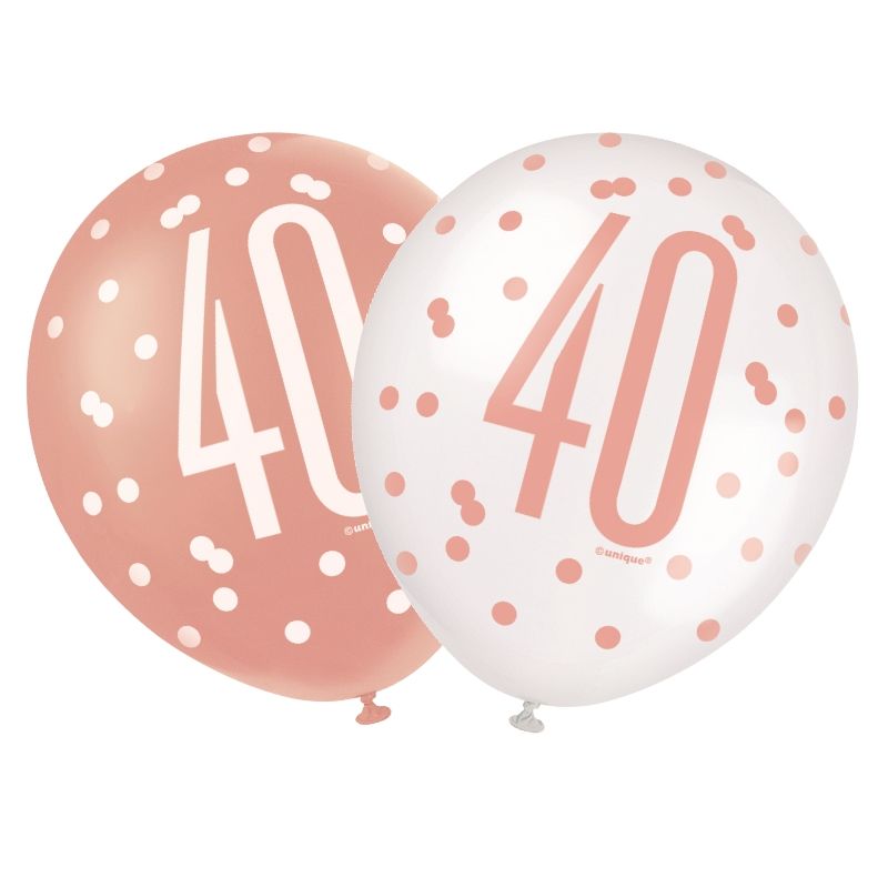 Rose Gold 40th Birthday Latex Balloons Pack of 6 | Party Save Smile