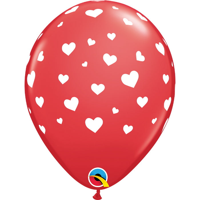 Red Hearts Latex Balloons 11 Inch Pack of 6 | Party Save Smile