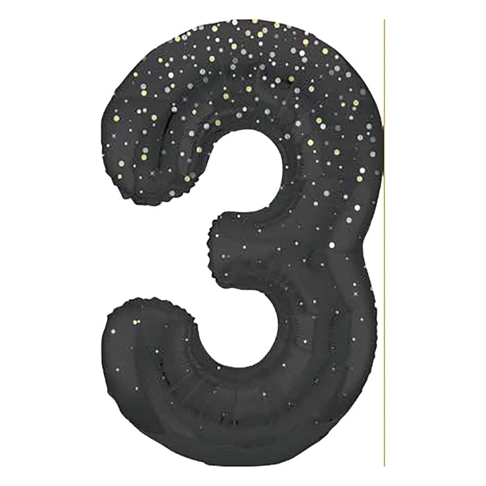 Black and Silver Dots Number 3 Foil Balloon 34 inch | Party Save Smile