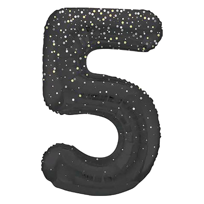 Black and Silver Dots Number 5 Foil Balloon 34 inch | Party Save Smile