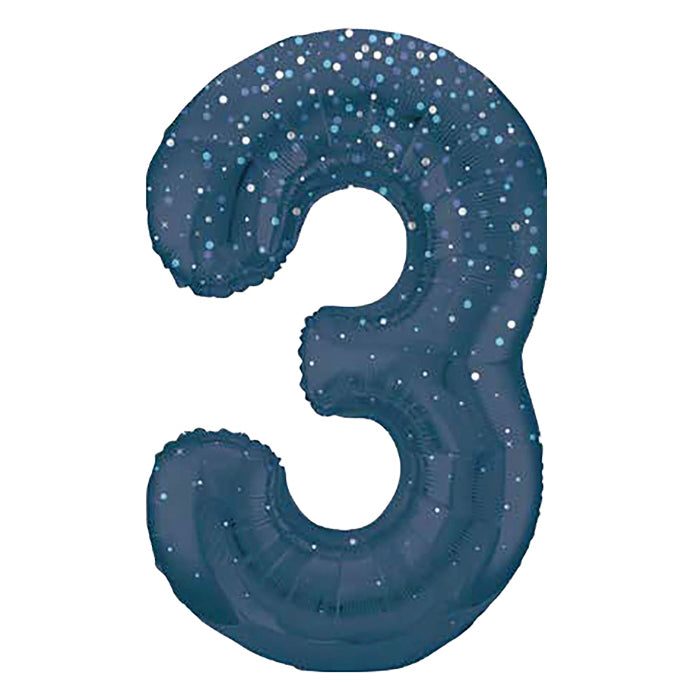 Navy Blue Dots Number 3 Foil Balloon 34 inch Prismatic | Party Save Smile