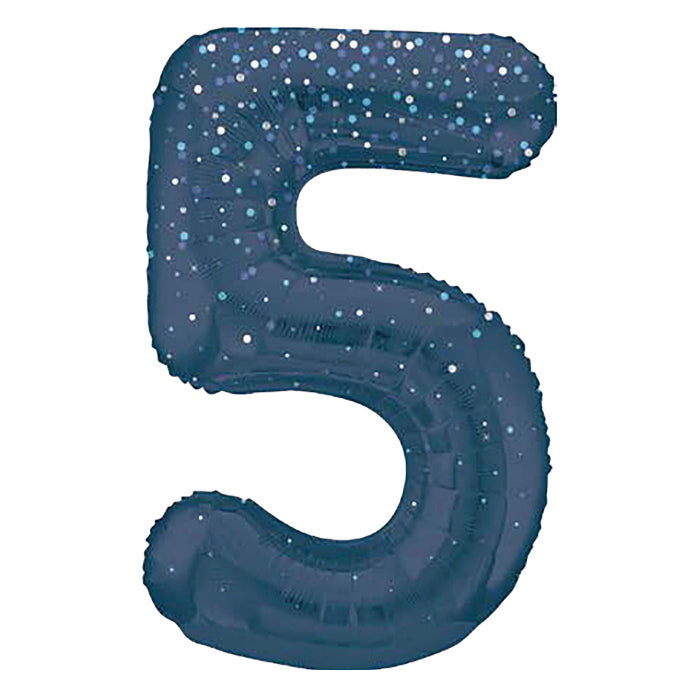 Navy Blue Dots Number 5 Foil Balloon 34 inch Prismatic | Party Save Smile