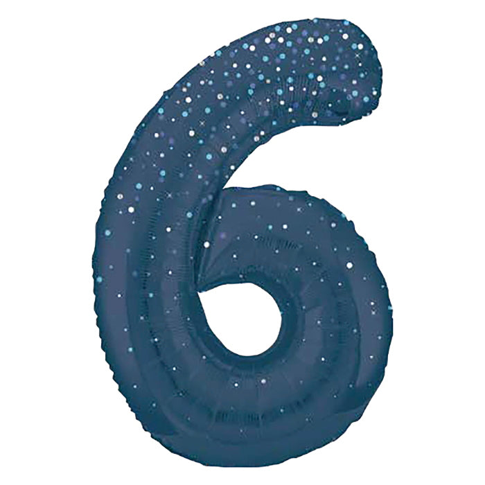 Navy Blue Dots Number 6 Foil Balloon 34 inch Prismatic | Party Save Smile