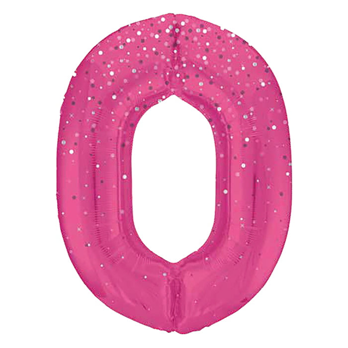 Hot Pink Dots Prismatic Number 0 Foil Balloon 34 Inch | Party Save Smile