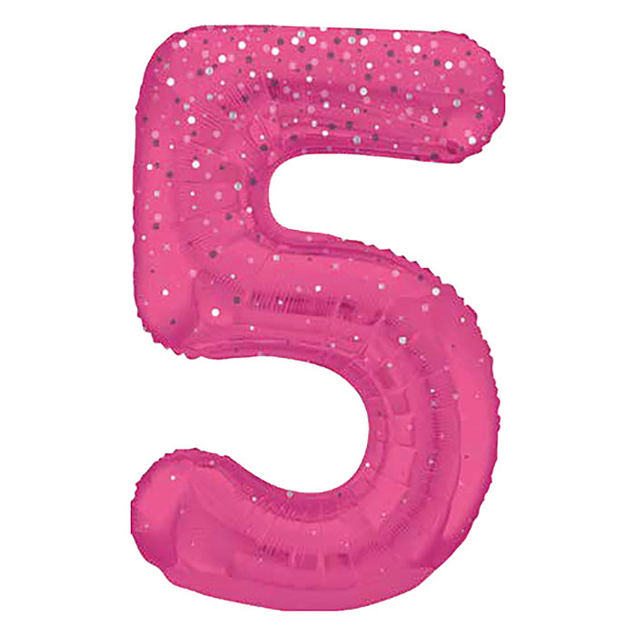 Hot Pink Dots Prismatic Number 5 Foil Balloon 34 Inch | Party Save Smile