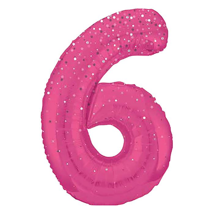 Hot Pink Dots Prismatic Number 6 Foil Balloon 34 Inch | Party Save Smile