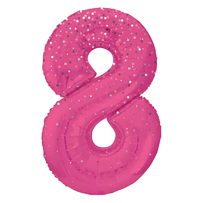 Hot Pink Dots Prismatic Number 8 Foil Balloon 34 Inch | Party Save Smile