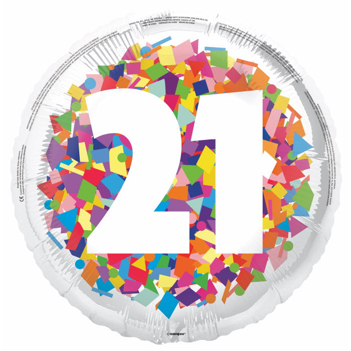 Bright Confetti 21st Birthday Foil Balloon 18 inches | Party Save Smile