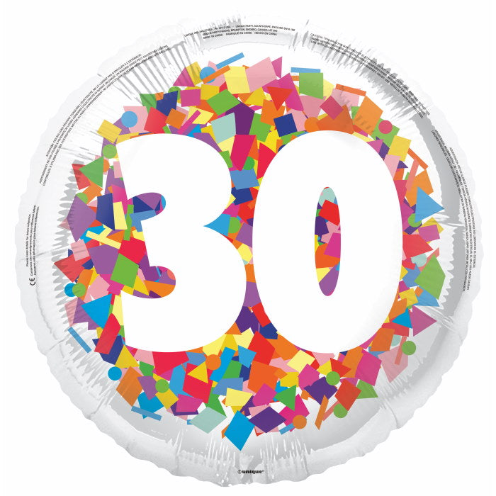 Bright Confetti 30th Birthday Foil Balloon 18 inches | Party Save Smile