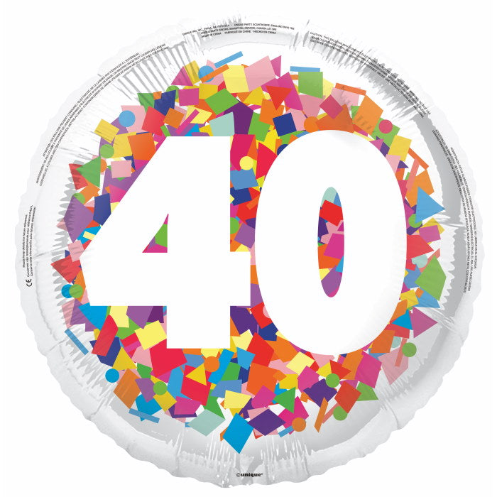 Bright Confetti 40th Birthday Foil Balloon 18 inches | Party Save Smile