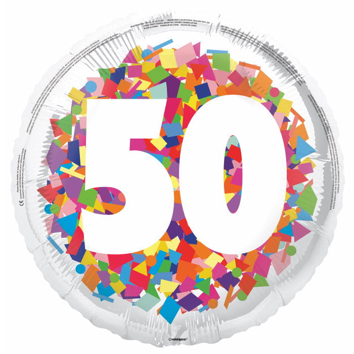 Bright Confetti 50th Birthday Foil Balloon 18 inches | Party Save Smile