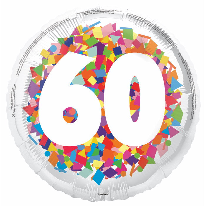 Bright Confetti 60th Birthday Foil Balloon 18 inches | Party Save Smile