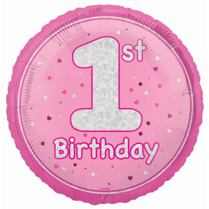 Pink and Silver 1st Birthday Foil Balloon 18 Inches | Party Save Smile