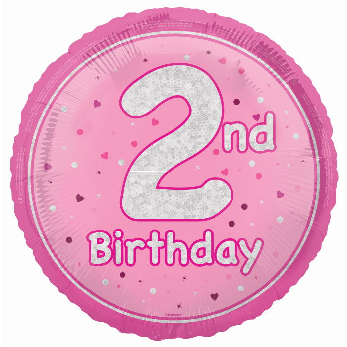 Pink and Silver 2nd Birthday Foil Balloon 18 Inches | Party Save Smile
