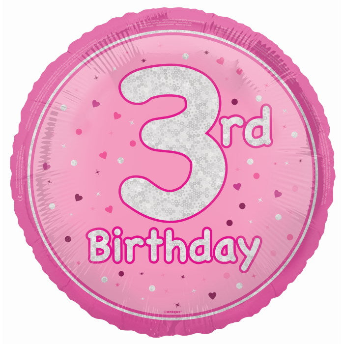 Pink and Silver 3rd Birthday Foil Balloon 18 Inches | Party Save Smile