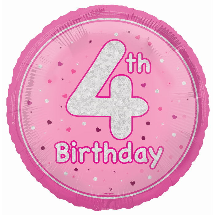 Pink and Silver 4th Birthday Foil Balloon 18 Inches | Party Save Smile