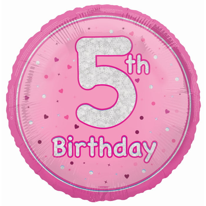 Pink and Silver 5th Birthday Foil Balloon 18 Inches | Party Save Smile