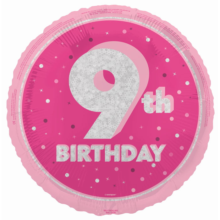 Hot Pink and Silver 9th Birthday Foil Balloon Prismatic | Party Save Smile