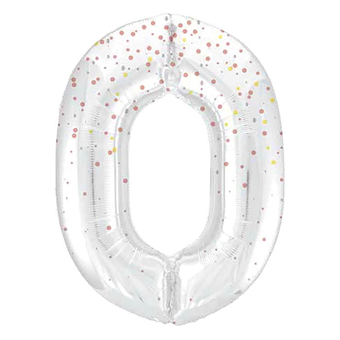 Rose Gold Dots Number 0 Foil Balloon 34 inch Prismatic | Party Save Smile