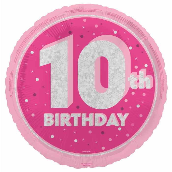 Hot Pink and Silver 10th Birthday Foil Balloon Prismatic | Party Save Smile
