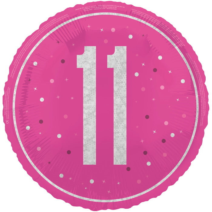 Hot Pink and Silver 11th Birthday Foil Balloon Prismatic | Party Save Smile