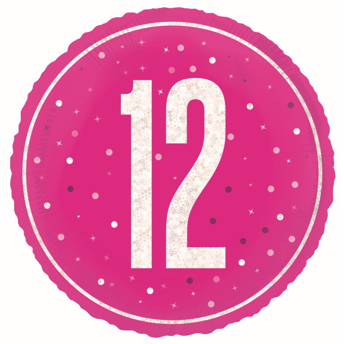 Hot Pink and Silver 12th Birthday Foil Balloon Prismatic | Party Save Smile
