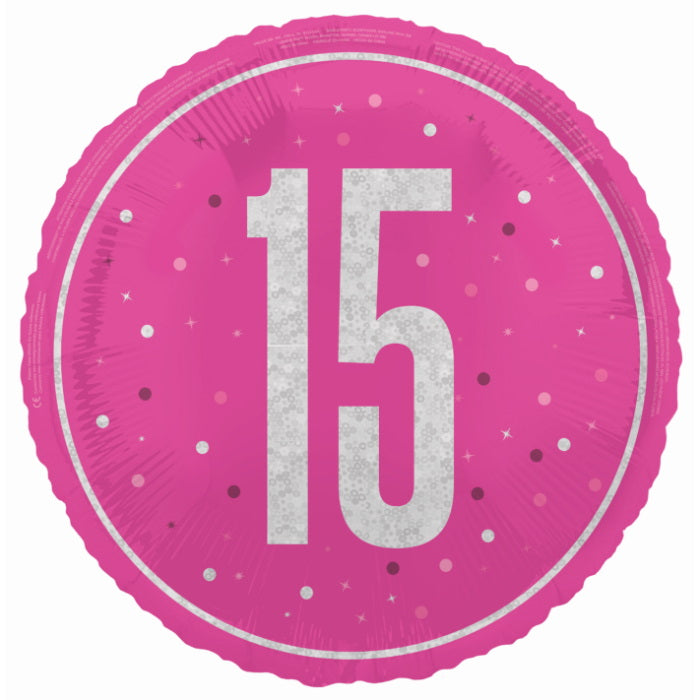 Hot Pink and Silver 15th Birthday Foil Balloon Prismatic | Party Save Smile