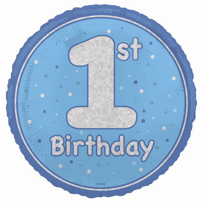 Blue and Silver 1st Birthday Foil Balloon 18 Inches | Party Save Smile