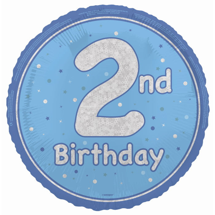Blue and Silver 2nd Birthday Foil Balloon 18 Inches | Party Save Smile
