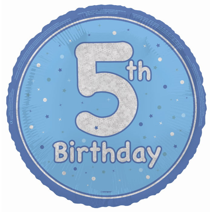Blue and Silver 5th Birthday Foil Balloon 18 Inches | Party Save Smile