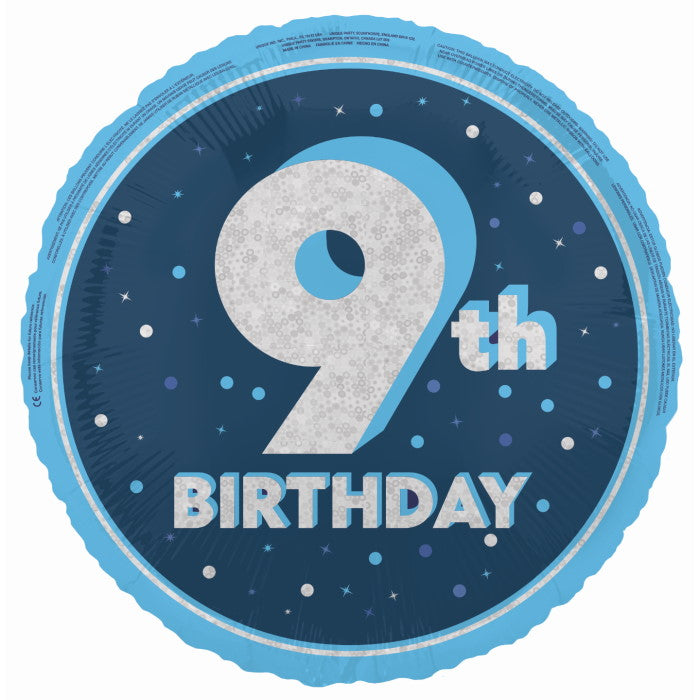 Navy Blue and Silver 9th Birthday Foil Balloon Prismatic | Party Save Smile