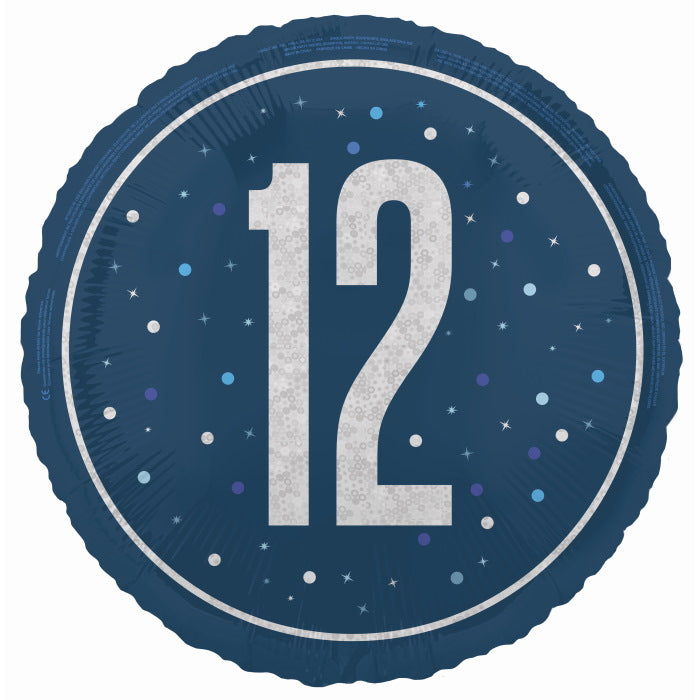 Navy Blue and Silver 12th Birthday Foil Balloon 18 Inches | Party Save Smile