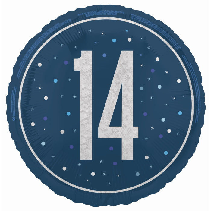 Navy Blue and Silver 14th Birthday Foil Balloon 18 Inches | Party Save Smile